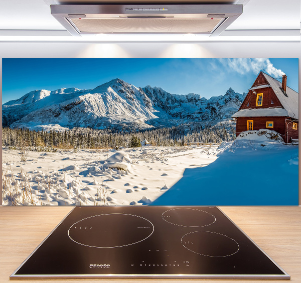 Glazen achterwand keuken Een huisje in de bergen