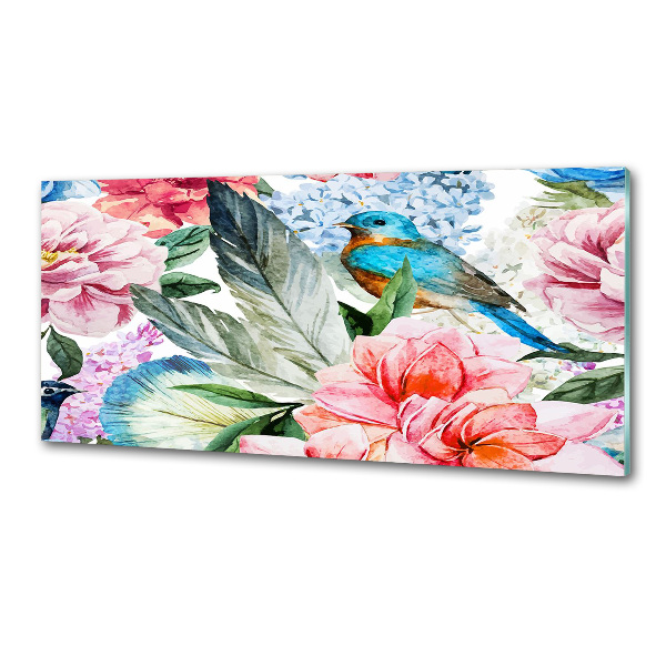 Panel do kuchni Kwiaty i ptaki