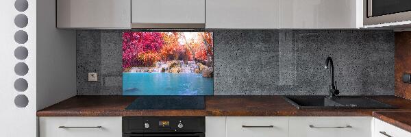 Spatscherm keuken Waterval in het bos