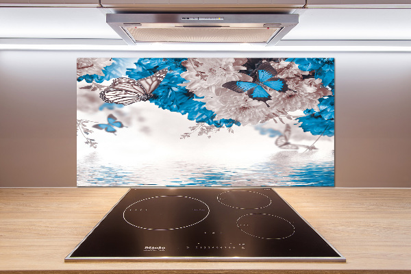 Spatplaat keuken Bloemen en vlinders