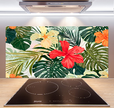 Spatscherm keuken Hawaiiaanse bloemen