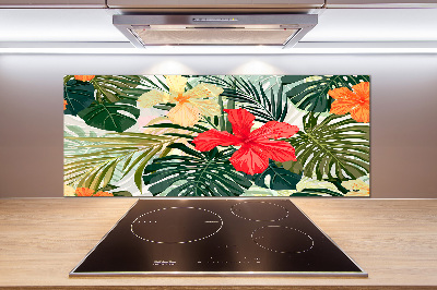 Spatscherm keuken Hawaiiaanse bloemen