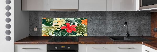 Spatscherm keuken Hawaiiaanse bloemen