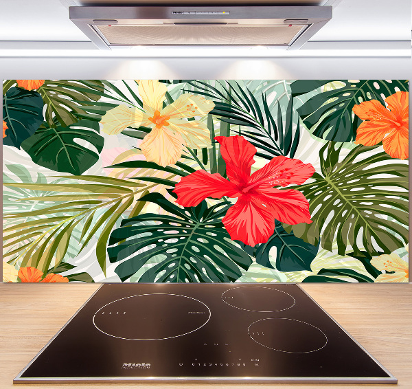 Spatscherm keuken Hawaiiaanse bloemen