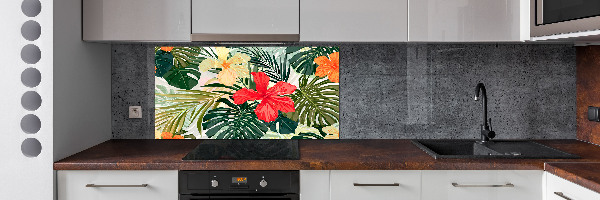 Spatscherm keuken Hawaiiaanse bloemen