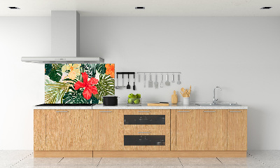 Spatscherm keuken Hawaiiaanse bloemen