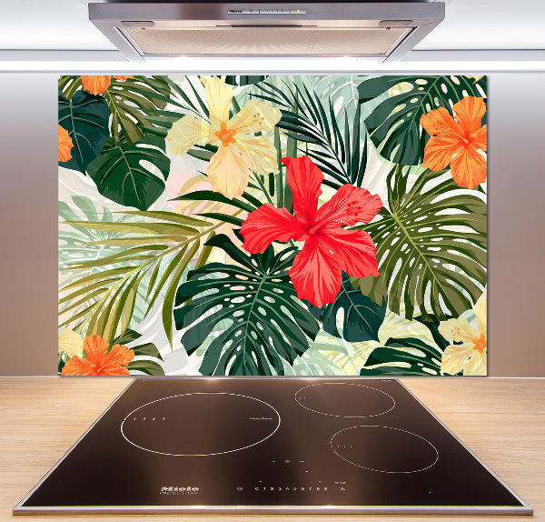 Spatscherm keuken Hawaiiaanse bloemen