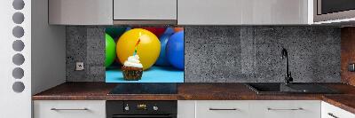 Glazen achterwand keuken Verjaardagscupcake