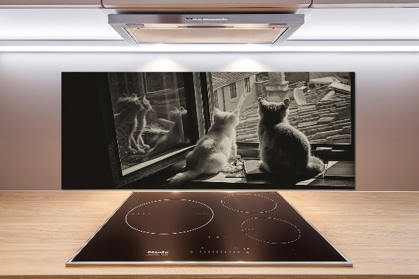 Spatscherm keuken Katten voor het raam