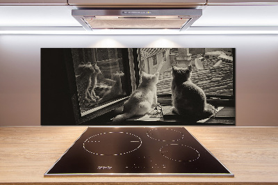 Spatscherm keuken Katten voor het raam