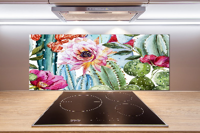 Spatscherm keuken Cactussen en bloemen
