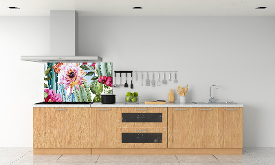 Spatscherm keuken Cactussen en bloemen