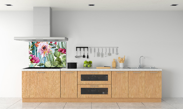 Spatscherm keuken Cactussen en bloemen