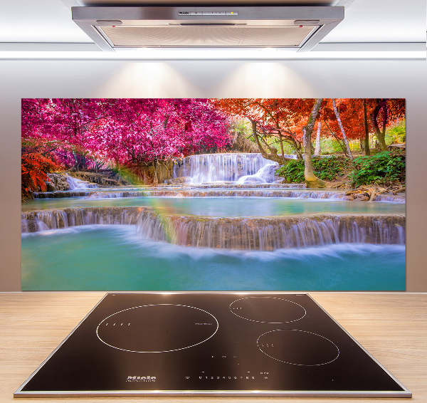 Spatscherm keuken Waterval in het bos