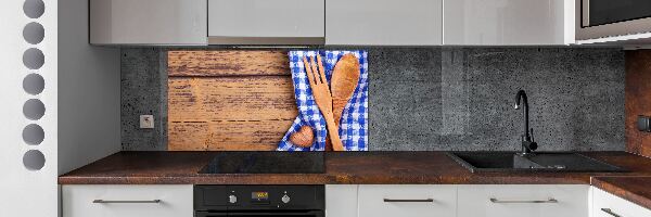 Glazen achterwand keuken Houten bestek