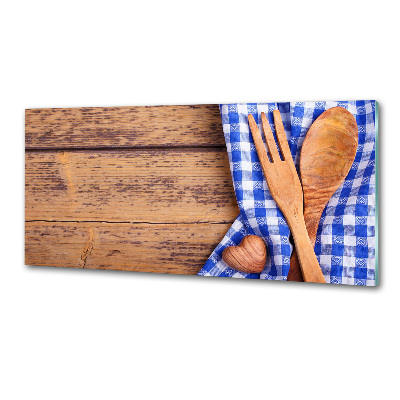 Glazen achterwand keuken Houten bestek