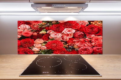 Spatscherm keuken Rode bloemen