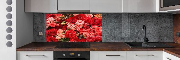 Spatscherm keuken Rode bloemen