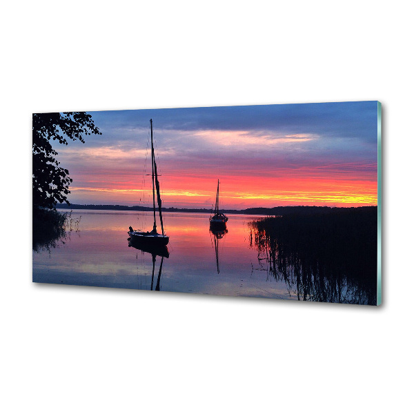 Glazen achterwand keuken Zeilboten bij zonsondergang