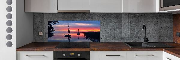 Glazen achterwand keuken Zeilboten bij zonsondergang