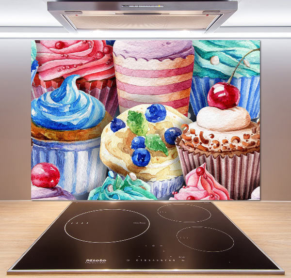 Glazen achterwand keuken Kleurrijke cupcakes