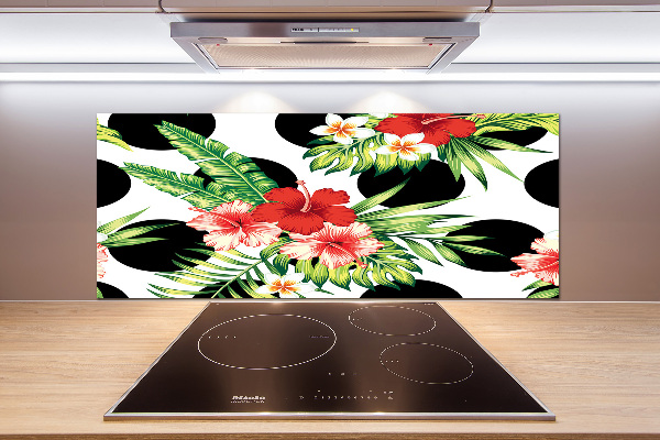 Spatscherm keuken Hawaiiaanse bloemen