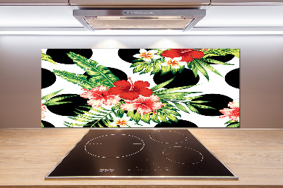 Spatscherm keuken Hawaiiaanse bloemen