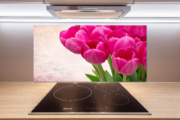 Glazen achterwand keuken Roze tulpen
