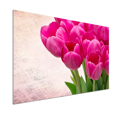 Glazen achterwand keuken Roze tulpen