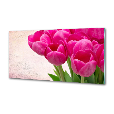Glazen achterwand keuken Roze tulpen
