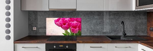 Glazen achterwand keuken Roze tulpen