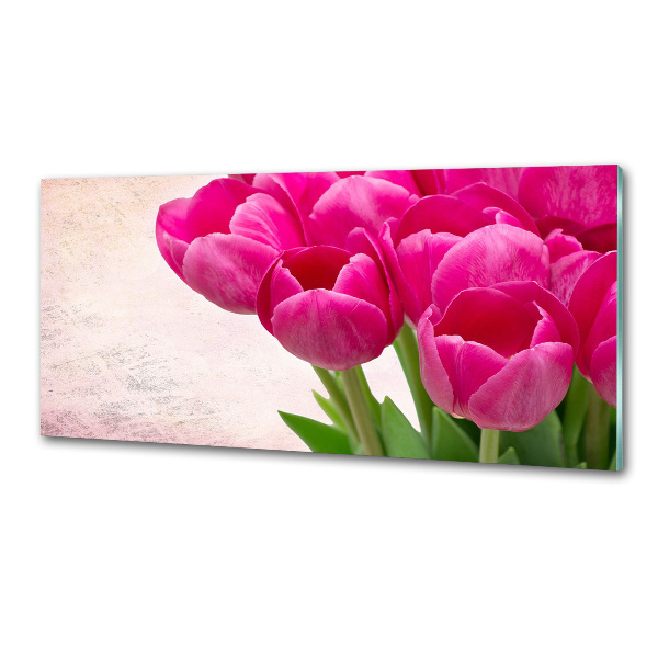 Glazen achterwand keuken Roze tulpen