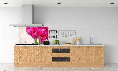 Glazen achterwand keuken Roze tulpen