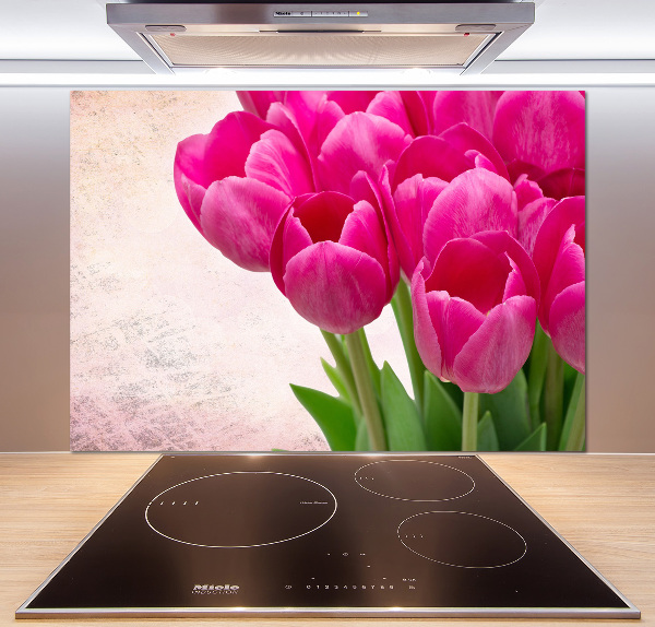 Glazen achterwand keuken Roze tulpen