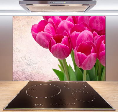 Glazen achterwand keuken Roze tulpen
