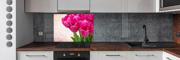Glazen achterwand keuken Roze tulpen