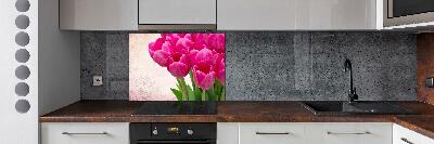 Glazen achterwand keuken Roze tulpen