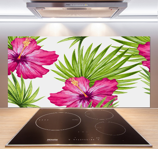 Glazen achterwand keuken Hawaiiaanse bloemen