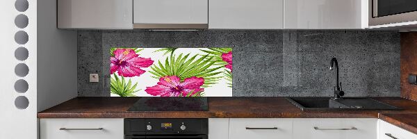 Glazen achterwand keuken Hawaiiaanse bloemen