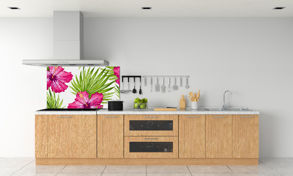 Glazen achterwand keuken Hawaiiaanse bloemen
