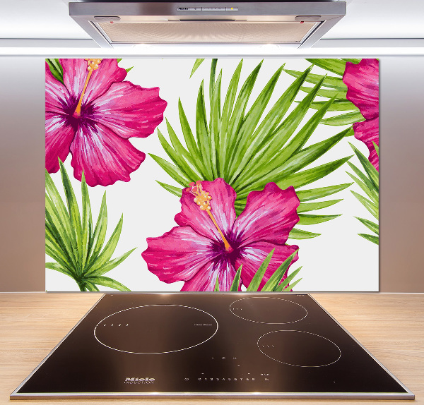 Glazen achterwand keuken Hawaiiaanse bloemen