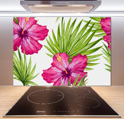 Glazen achterwand keuken Hawaiiaanse bloemen