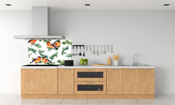 Spatscherm keuken Roodborstje op een naaldboom