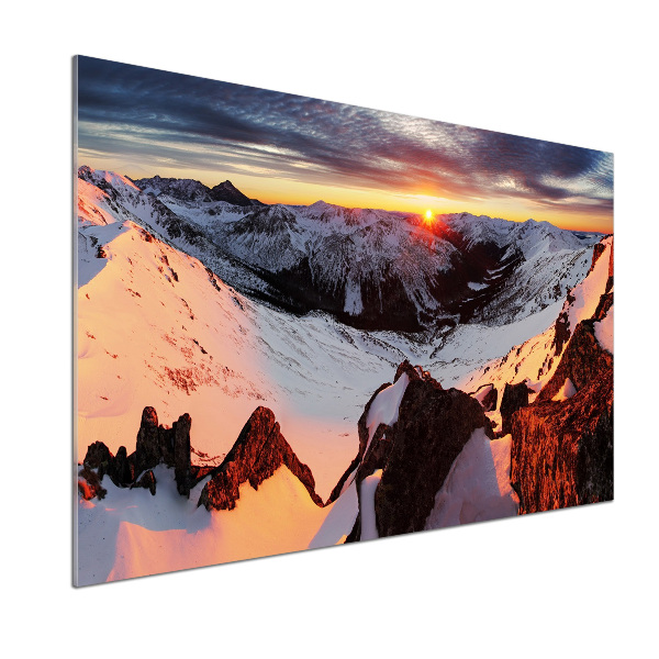 Glazen achterwand keuken Bergen in de winter