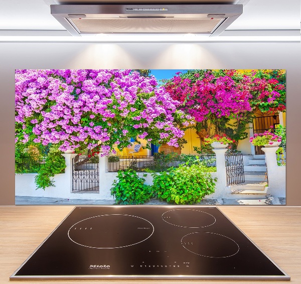 Glazen achterwand keuken Huis met bougainvillea