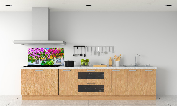 Glazen achterwand keuken Huis met bougainvillea