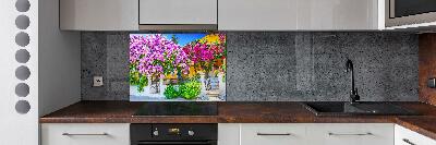 Glazen achterwand keuken Huis met bougainvillea