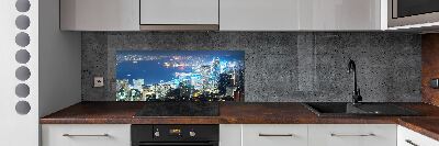 Spatscherm keuken Hong Kong 's nachts