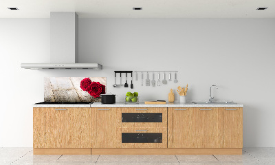 Spatplaat keuken Rozen op hout