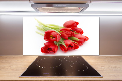 Glazen achterwand keuken Rode tulpen